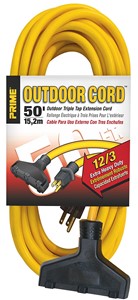 12/3 YELLOW LIGHTED 3-OUTLET EXTENSION CORD 50&#39;